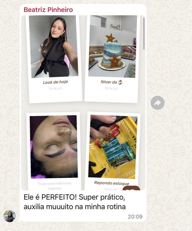 Feedback de Beatriz Pinheiro no WhatsApp
