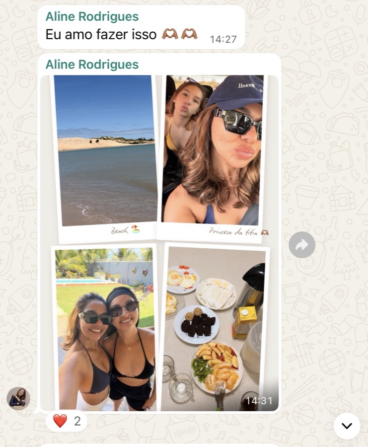 Feedback de Aline Rodrigues no WhatsApp